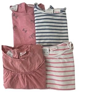 LOT (4) Zara Tops Tee T-Shirt Toddler Girls 2-3 Years 2T 3T Pink Striped